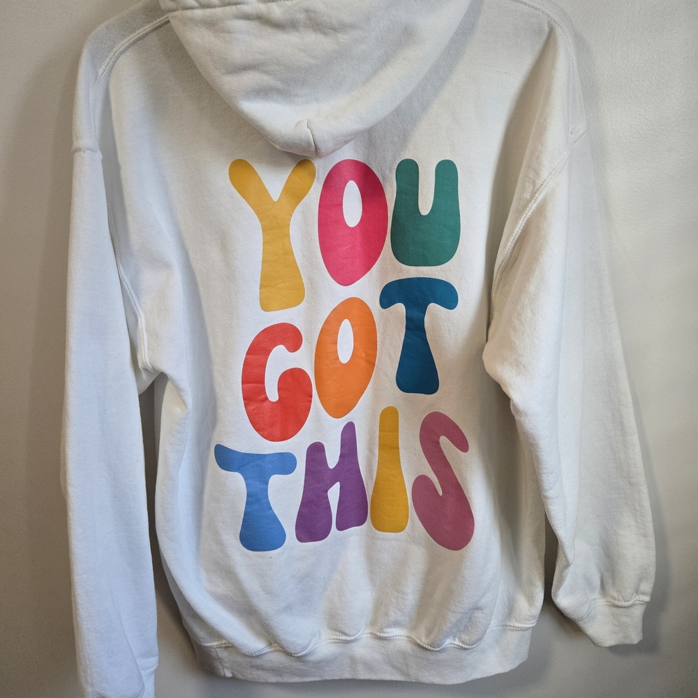 Gildan White Motivational Hoodie "You Got This" Size L - Picture 5 of 6